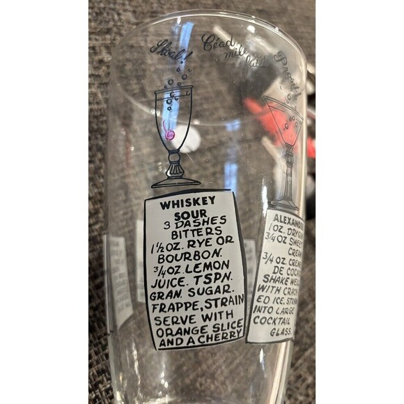 Retro Vintage-Feel Bar Cocktail Mixing Glass w/6 Recipes 7” Tall W/bottle Tops - Picture 3 of 9